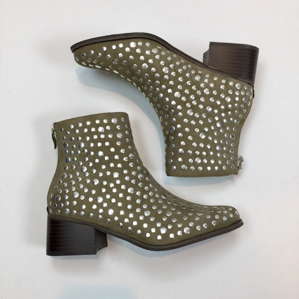 Mackin J Khaki Silver Studded Booties Size 7